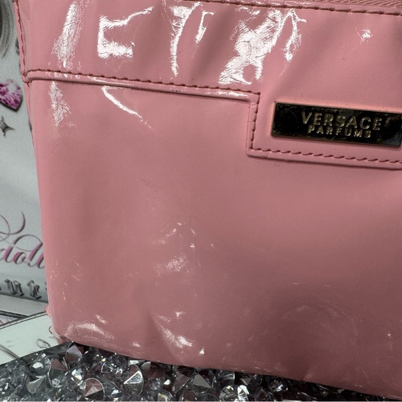Versace clutch bag parfum zipper handle shiny pink silver logo purse wallet bag - Picture 4 of 10